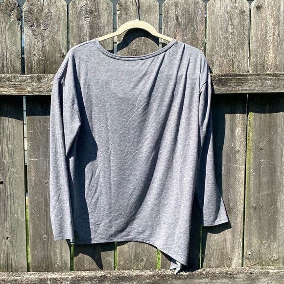 Gap Fit Breathe Gray Long Sleeve Asymmetrical Tie Top | S - Picture 3 of 3